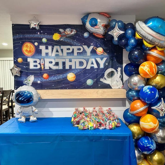 Orange Blue Balloons, Outer Space Party Balloons Set,12 Inch Navy Blue Silver Orange Yellow Agate Latex Balloon, for Boys Girls Space Theme Birthday Party, Graduation Baby Shower