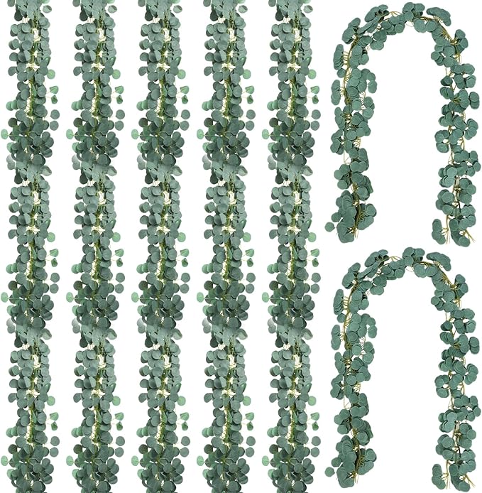 36 Pcs Artificial Eucalyptus Garland, Eucalyptus Greenery Leaves Table Garland Faux Leaf Plants Hanging Wreath Vines for Wedding Party Wall Table Home Fireplace Bedroom Decor