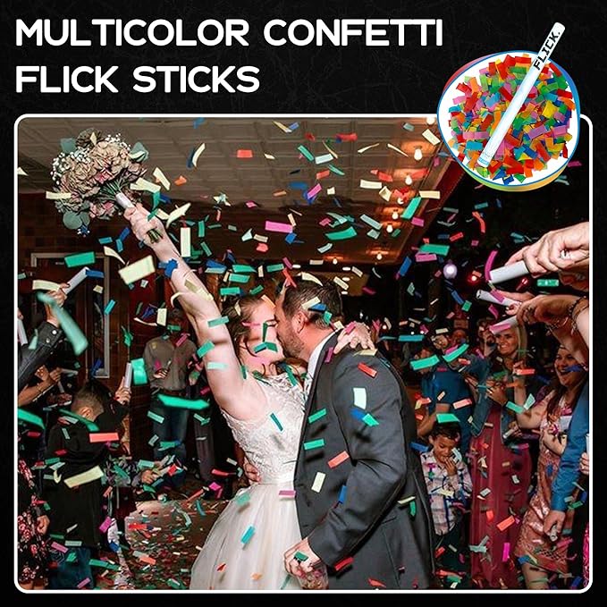 Ultimate Confetti - 8 Pack Multicolor Confetti Wands - Handheld 14" Biodegradable Tissue Paper Confetti Flick Sticks For Wedding, Birthday, Parties & Live Events - 2 Handfuls, 1.5 oz Each Stick