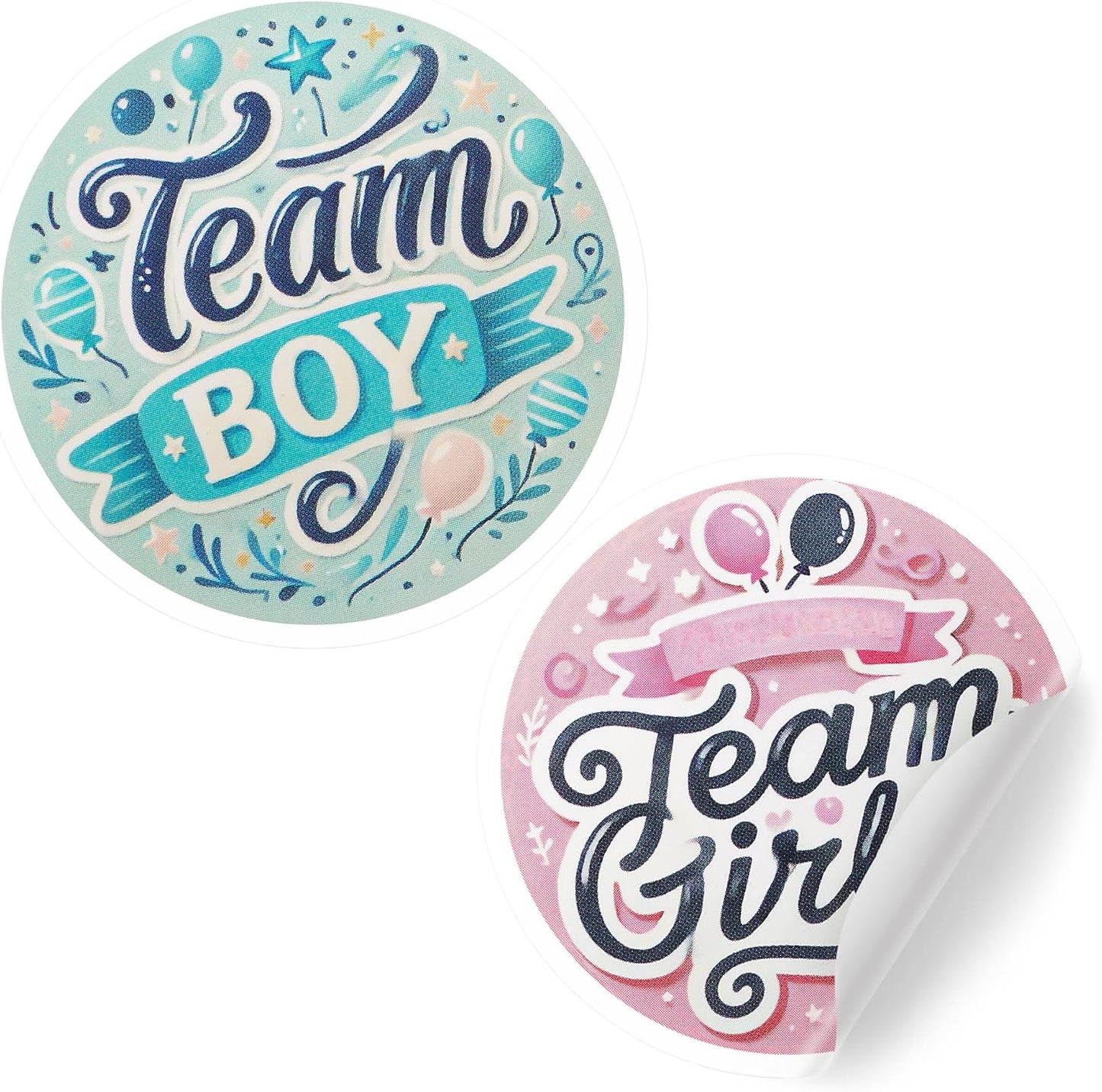 Gender Reveal Party Stickers – 100 Pack Pink & Blue “Team Boy” & “Team Girl” Labels – Baby Shower Party Favors and Decorations