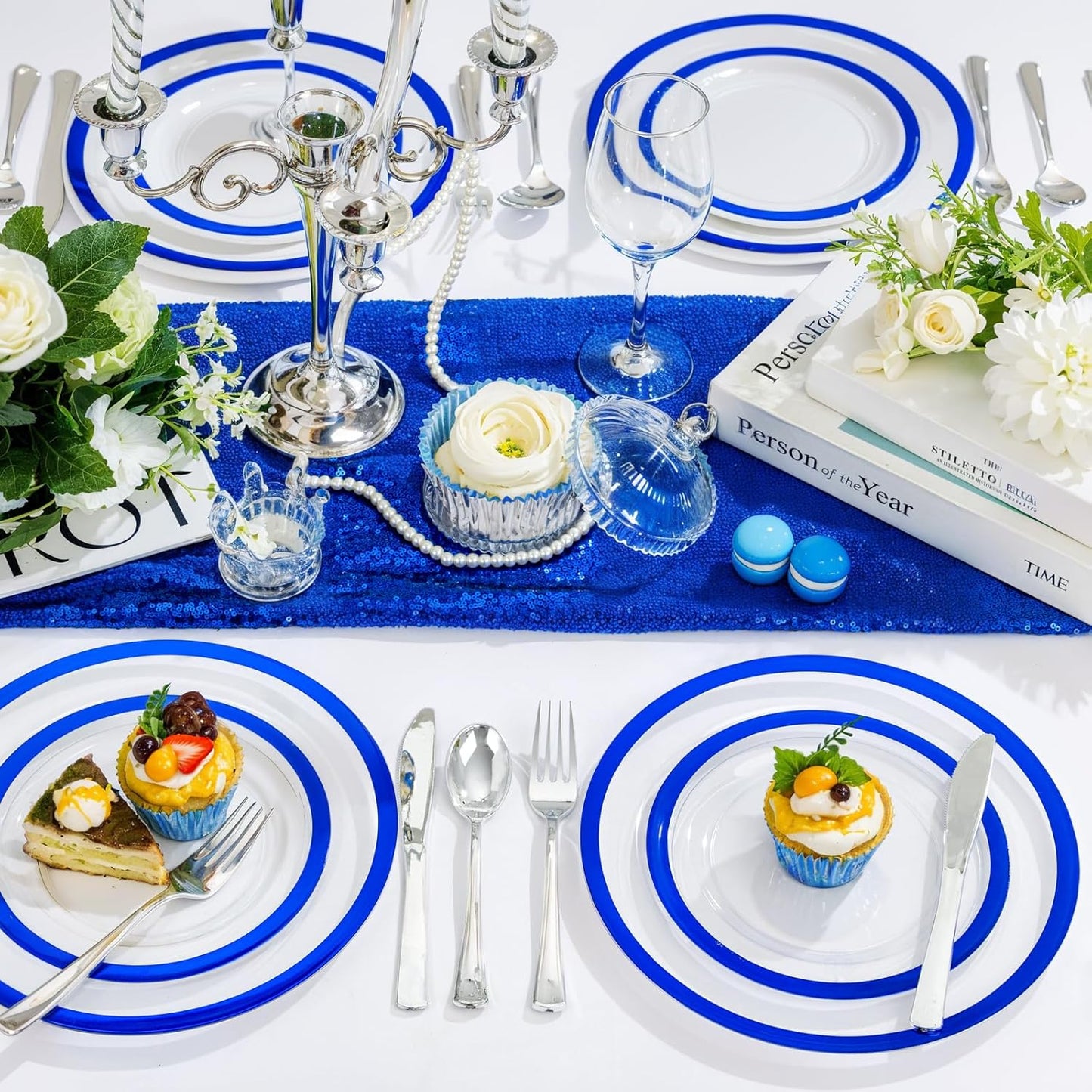 U-QE 120pcs Royal Blue Plastic Plates - Blue Disposable Plates Heavy Duty - Includes 60 10" Dinner & 60 7" Dessert Plates for Party, Birthday