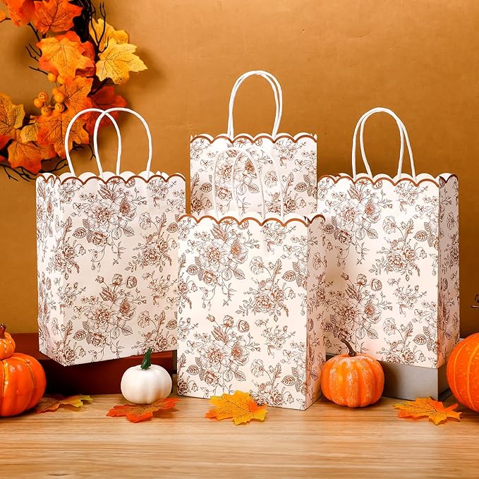 Kolldenn 24 Pcs Terracotta Floral Party Favor Bags with Handles 6.3x3.2x8.3 in Scalloped Wildflower Goodie Candy Gift Treat Bags for Birthday Decoration for Bridal Baby Shower Party Supplies