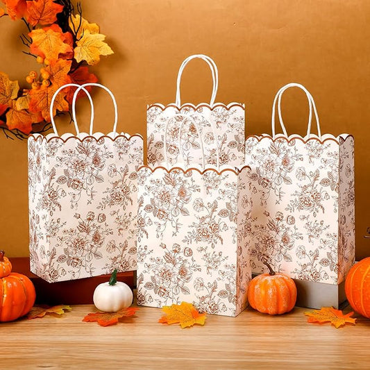 Kolldenn 24 Pcs Terracotta Floral Party Favor Bags with Handles 6.3x3.2x8.3 in Scalloped Wildflower Goodie Candy Gift Treat Bags for Birthday Decoration for Bridal Baby Shower Party Supplies