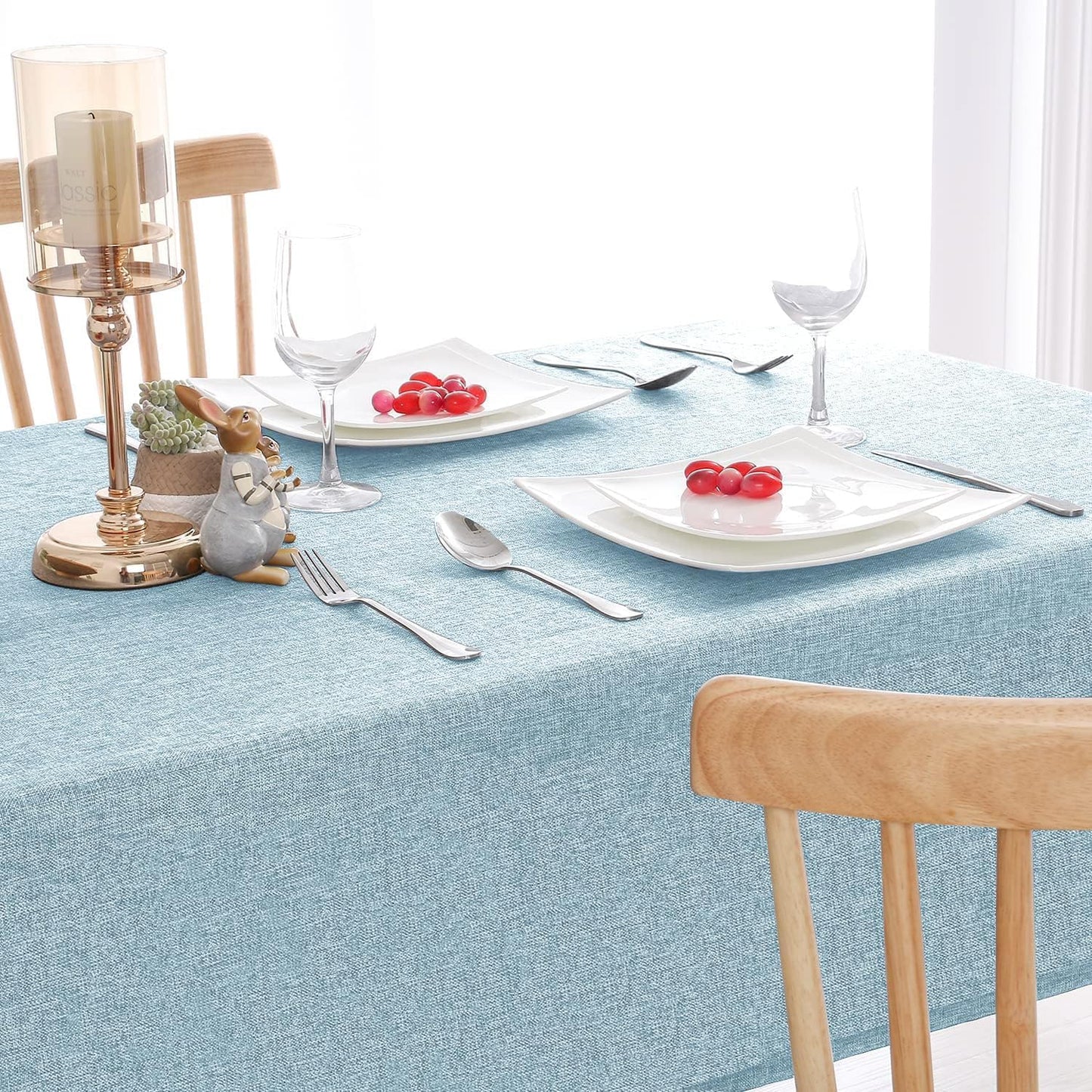 Hiasan Faux Linen Rectangle Tablecloth - Wrinkle and Stain Resistant Washable Table Cloth for Kitchen Dining Room Holiday Table Cover for Dinner, Lux Slate Blue, 70 x 140 Inch