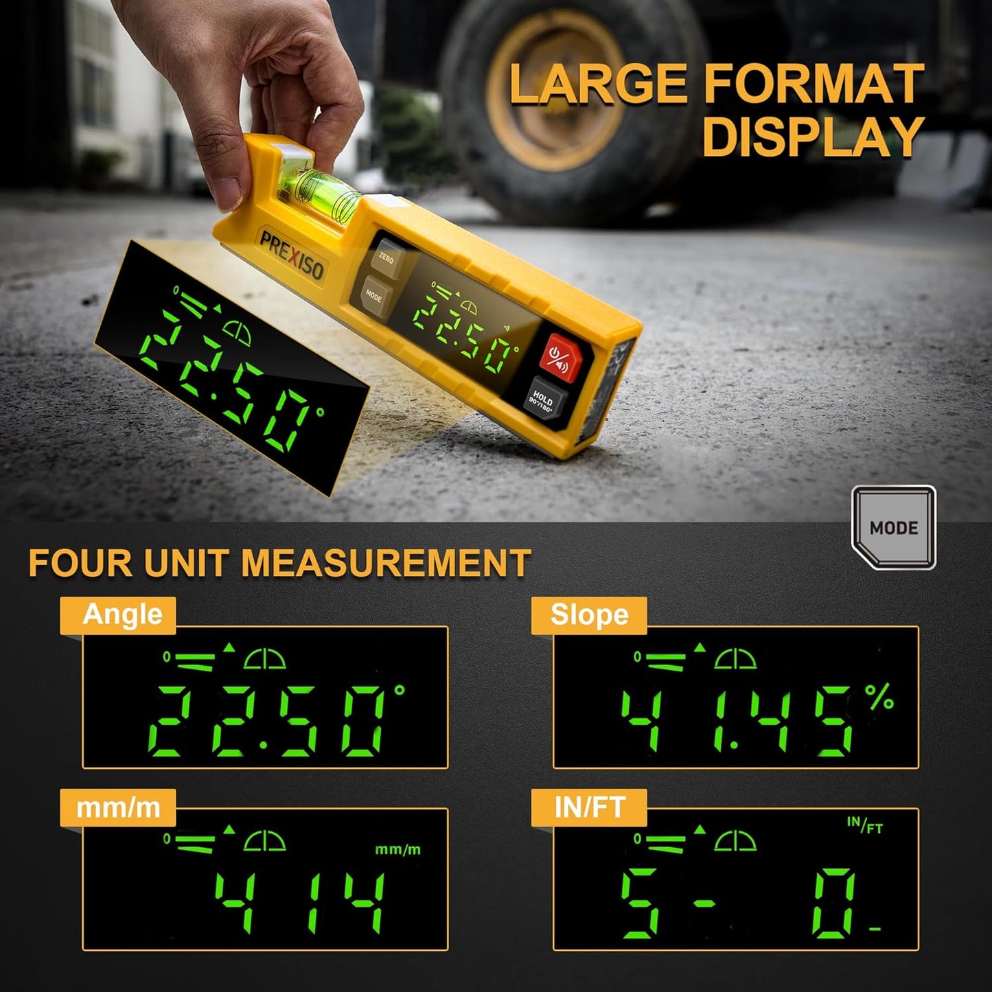 PREXISO Digital Level & Digital Protractor, 7 inch Angle Finder 0-90° & 0-180° Range, Electronic Bubble Inclinometer with Magnetic V-Groove & Audio Indicator for Woodwork, Saw & Home Drainage Leveling