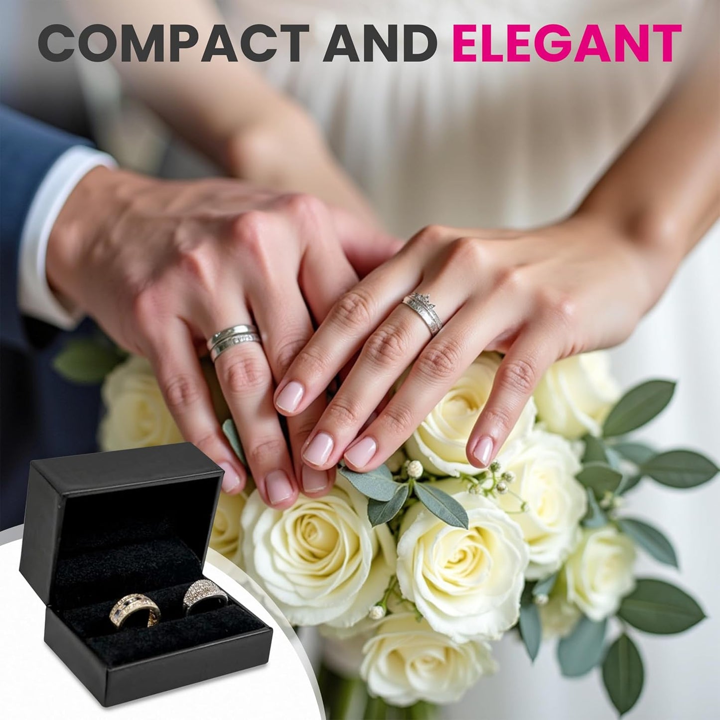 Novel Box Black Jewelry Box for Double Rings 3.12x2.12x1.87 Inches - Double Rings Gift Box for Proposal Wedding Engagement - Faux Leatherette Jewelry Display Box - Gift Presentation Boxes for Rings