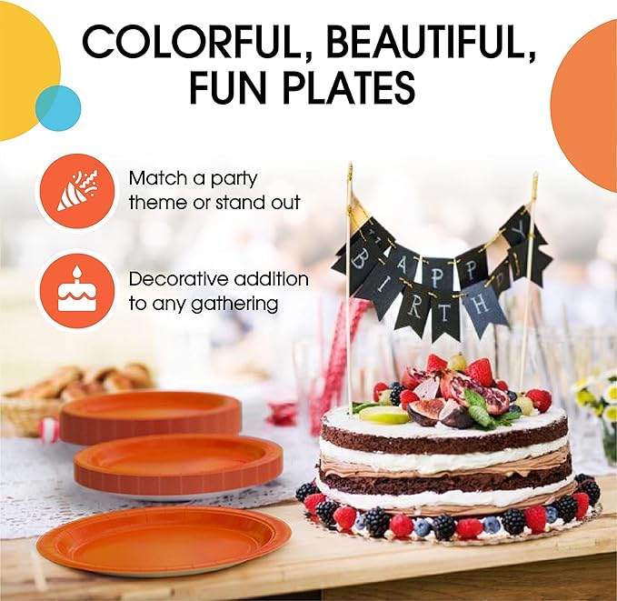 Exquisite Party Solids Orange Paper Plates Disposable Heavy Duty 7 Inch Orange Disposable Plates For Party 100 Pcs Heavy Duty 350 GSM, Birthday Supplies