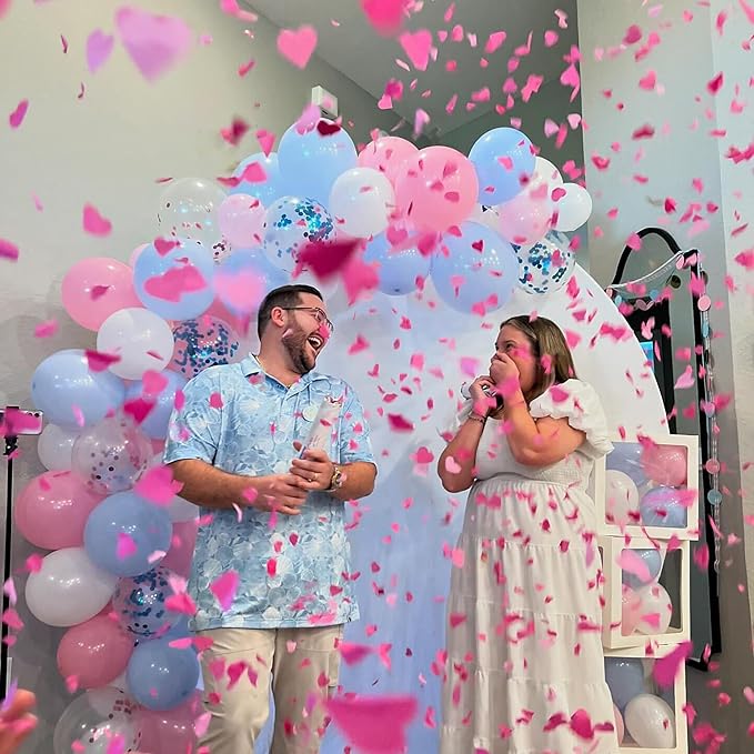 PrimePure Gender Reveal Confetti Cannon - Biodegradable Heart Shaped Confetti Poppers - Pink, 4 Pack - Baby Girl Gender Reveal Party Poppers - Pink Paper Baby Party Supplies Pop Gun