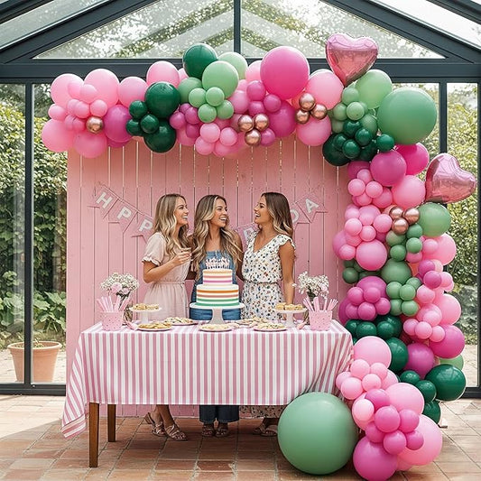 Spring Pink and Green Balloon Garland Arch Kit 151 Pcs with Heart Shape mylar Balloons for Spring Girl Baby Shower Fairy tale wonderlad wildflower baby in bloom theme Birthday Party Decorations
