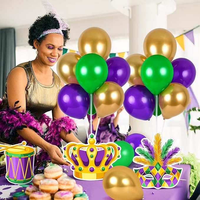 6 Sets Balloon Stand Kit for Table Mardi Gras Table Decorations Mardi Gras Table Centerpieces with Balloon Gold Green Purple Float Carnival Fat Tuesday Party Supplies Decoration