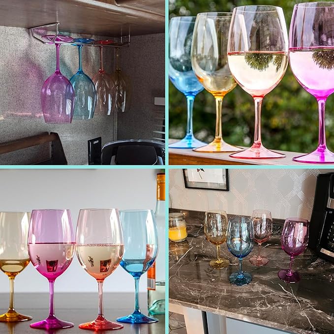Lily's Home Unbreakable Acrylic Wine Glasses, Made of Shatterproof Tritan Plastic and Ideal for Indoor and Outdoor Use, Reusable (Multi - Light) - 20 oz each, Set of 4