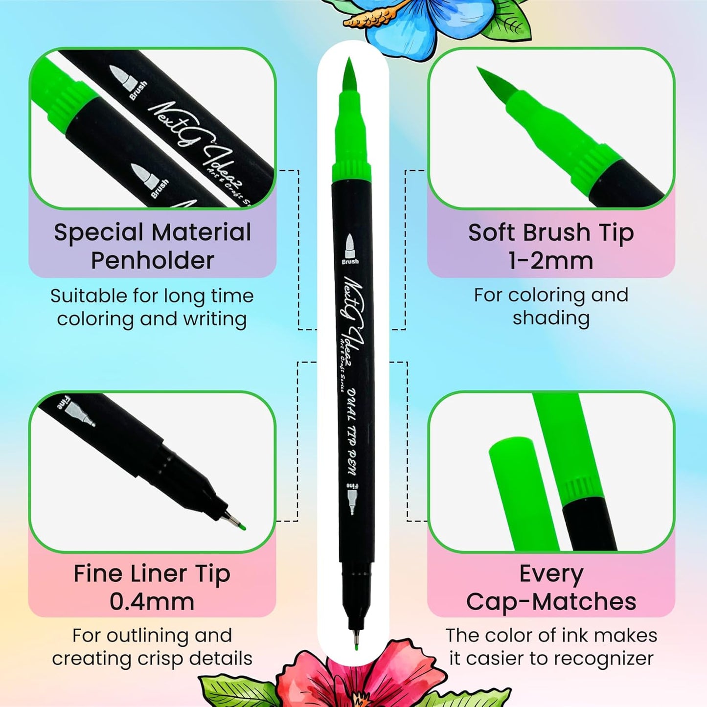 Dual Tip Brush Art Marker Pens, 80 Unique Bright Color, Water-Based Ink, Fineliner & Brush Tip Pens for Arts Lovers Coloring Drawing Book, Calligraphy Writing, Sketching and Doodling