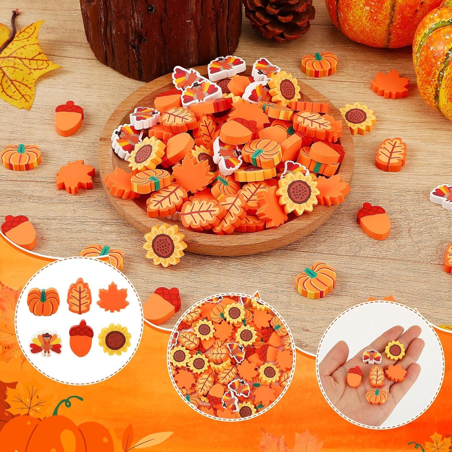 80pcs Fall Flatback Charms Polymer Clay Leaf Acorn Pumpkin Turkey Maple Leaves Table Scatters Autumn Vase Fillers for Holiday Decoration Party Favors Arts Craft Supplies