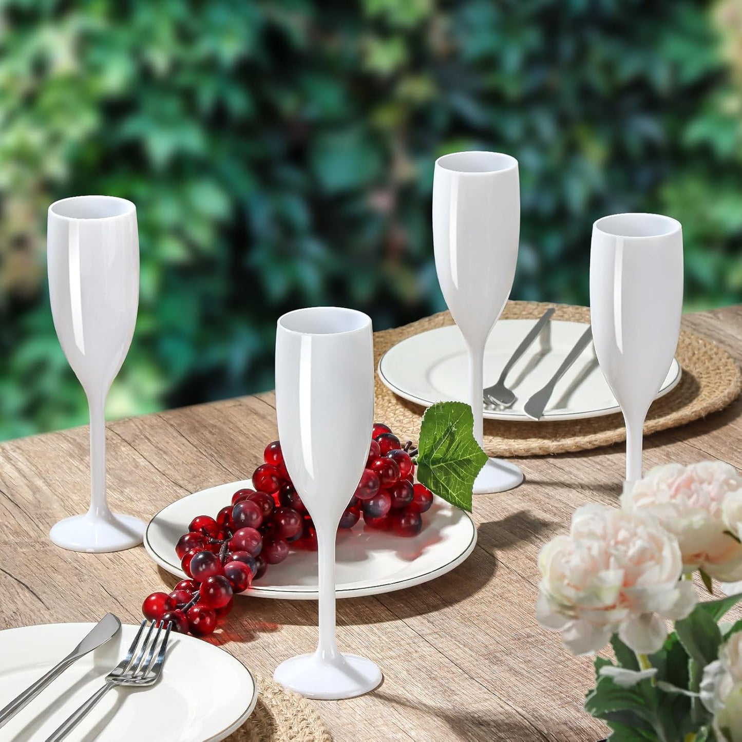 Champagne Flute Acrylic Champagne Glasses Wedding Toasting Champagne Flute Goblet Plastic Reusable Unbreakable Champagne Cups for Bachelorette Wedding Bridal Shower Party (White, 10)