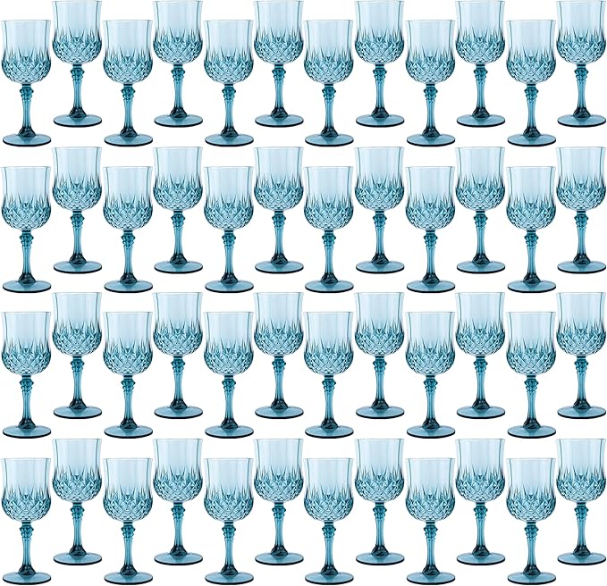 Plastic Wine Glasses, Plastic Goblets Vintage Style Cordial Unbreakable Drinking Glasses, Reusable Drinkware for Wedding Reception, Grand Event Party Supplies, Easter (48, Dusty Blue)