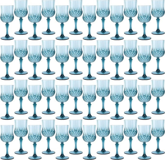 Plastic Wine Glasses, Plastic Goblets Vintage Style Cordial Unbreakable Drinking Glasses, Reusable Drinkware for Wedding Reception, Grand Event Party Supplies, Easter (48, Dusty Blue)