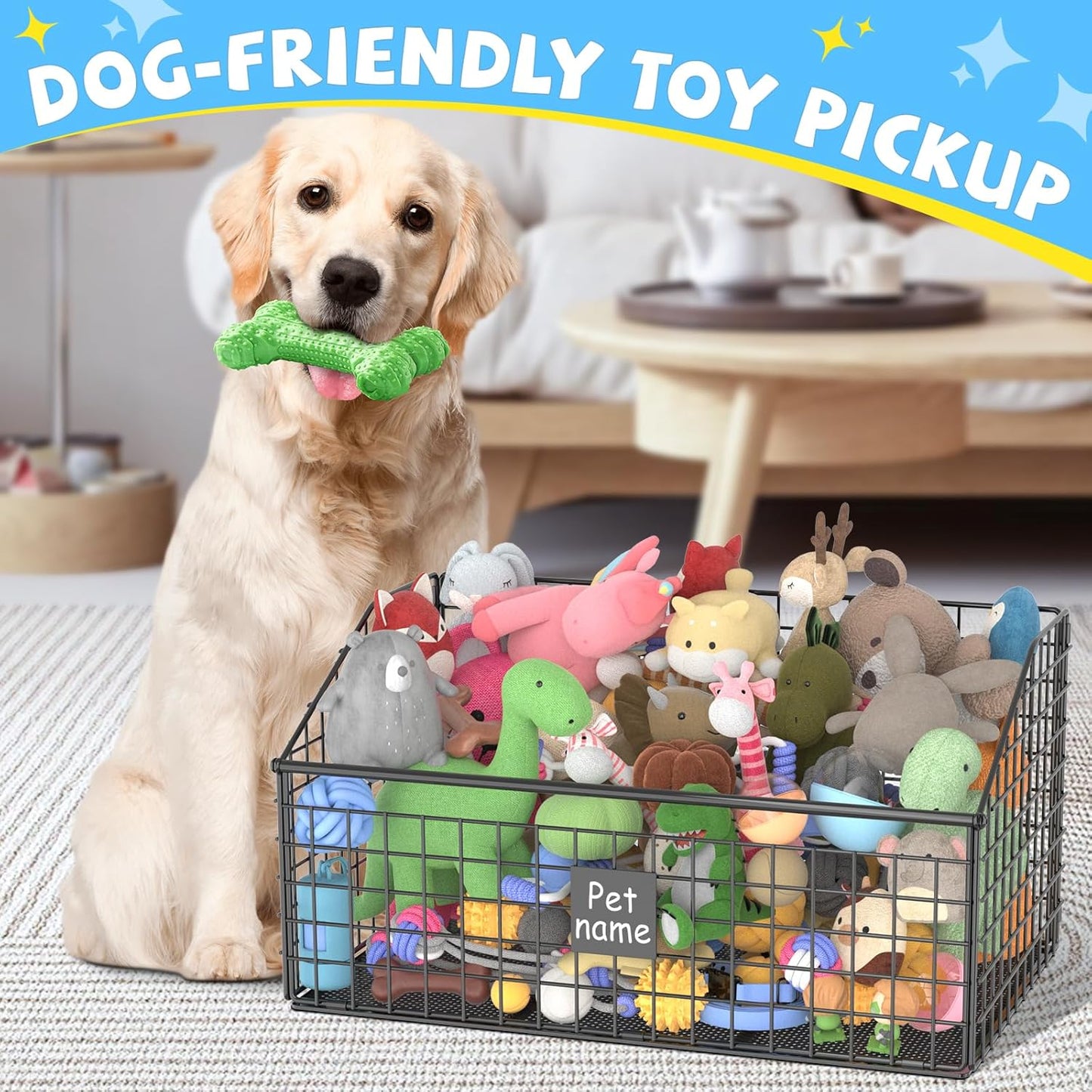 Indestructible Dog Toy basket, Large Toy Box for Dogs,Pet Toy Bin Dog Metal Basket for Toys, Toy Storage Organizer (Black)