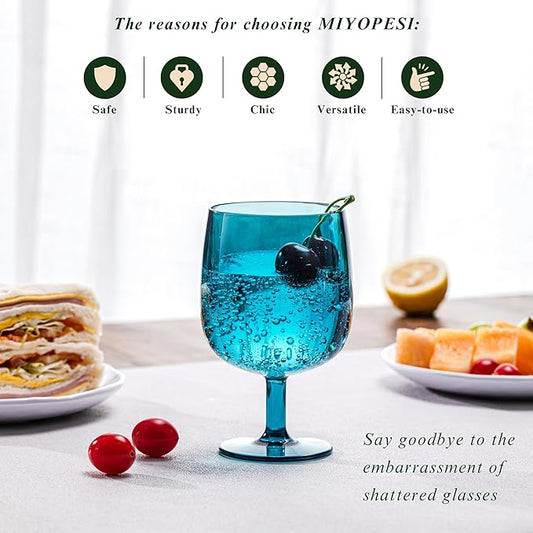 12oz Colorful Stemmed Wines Cups (Set of 8), Shatter-Proof Acrylic Bar Glasses, BPA-Free, Dishwasher-Safe