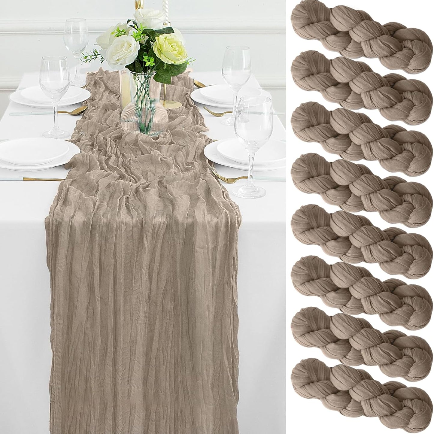 8Pack Nude Table Runner 10FT Cheesecloth Table Runner 35x120Inch Long Boho Cheese Cloth Table Runners Rustic Gauze Table Runners for Party Wedding Bridal Shower Baby Shower Decorations
