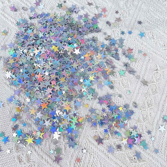 WEIKA 60g Star Confetti Glitter Star Table Confetti, Metallic Foil Star Glitter, Table Decorations for Party Wedding birthday graduation Decorations(Glitter Multicolor Set, 10mm and 6mm)
