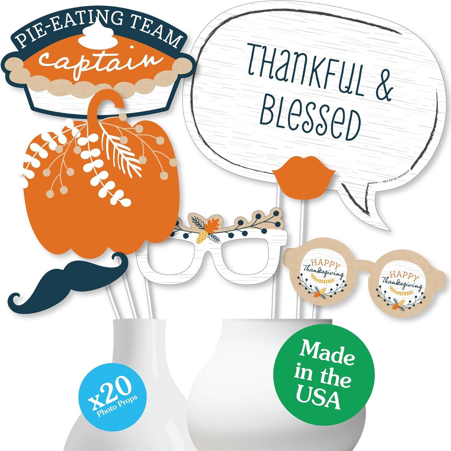 Big Dot of Happiness Happy Thanksgiving - Fall Harvest Party Photo Booth Props Kit - 20 Count