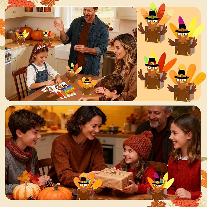 FULAIERGD 32 Set Fall Thankful Turkey Craft Kit - Fall DIY Turkey Paper Boxes Thanksgiving Turkey Jar Craft Gratitude Prayer Turkey Jar Christian Party Favor for Fall Activities Home Party Supplies