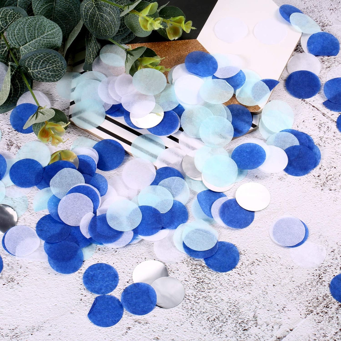 TecUnite Round Tissue Paper Table Confetti Dots for Wedding Birthday Party Decoration, 1.76 oz(White Blue Confetti,2.5 cm)