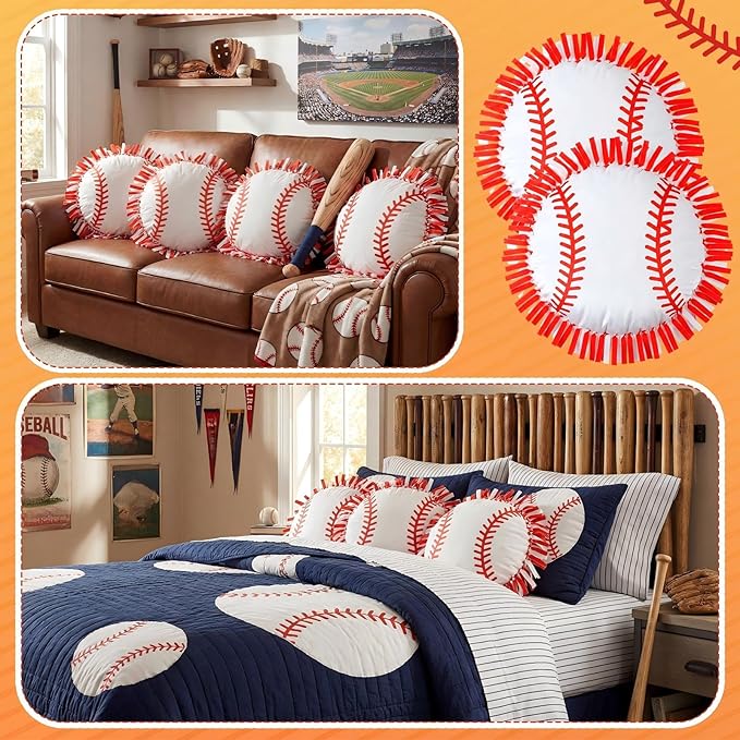 Mindsoft 6 Sets Fleece Tied Pillow Craft Kit Baseball Theme DIY Pillow Making Set for Kids, No Sewing with Soft PP Cotton Stuffing for Baseball Home Classroom Activity Gift for Sports Birthday Party