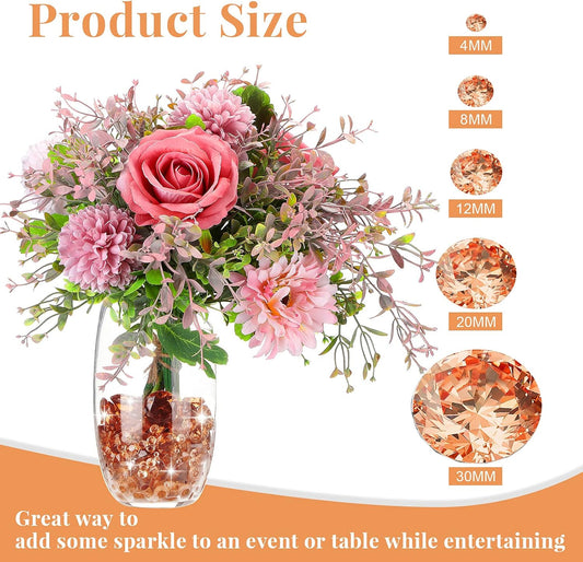 Hicarer 800 Pieces Diamond Decorations Acrylic Diamond Table Scatter Crystals for Table for Vase Fillers Party Table (Rose Gold, 30mm, 20mm, 12mm, 8mm, 4mm)