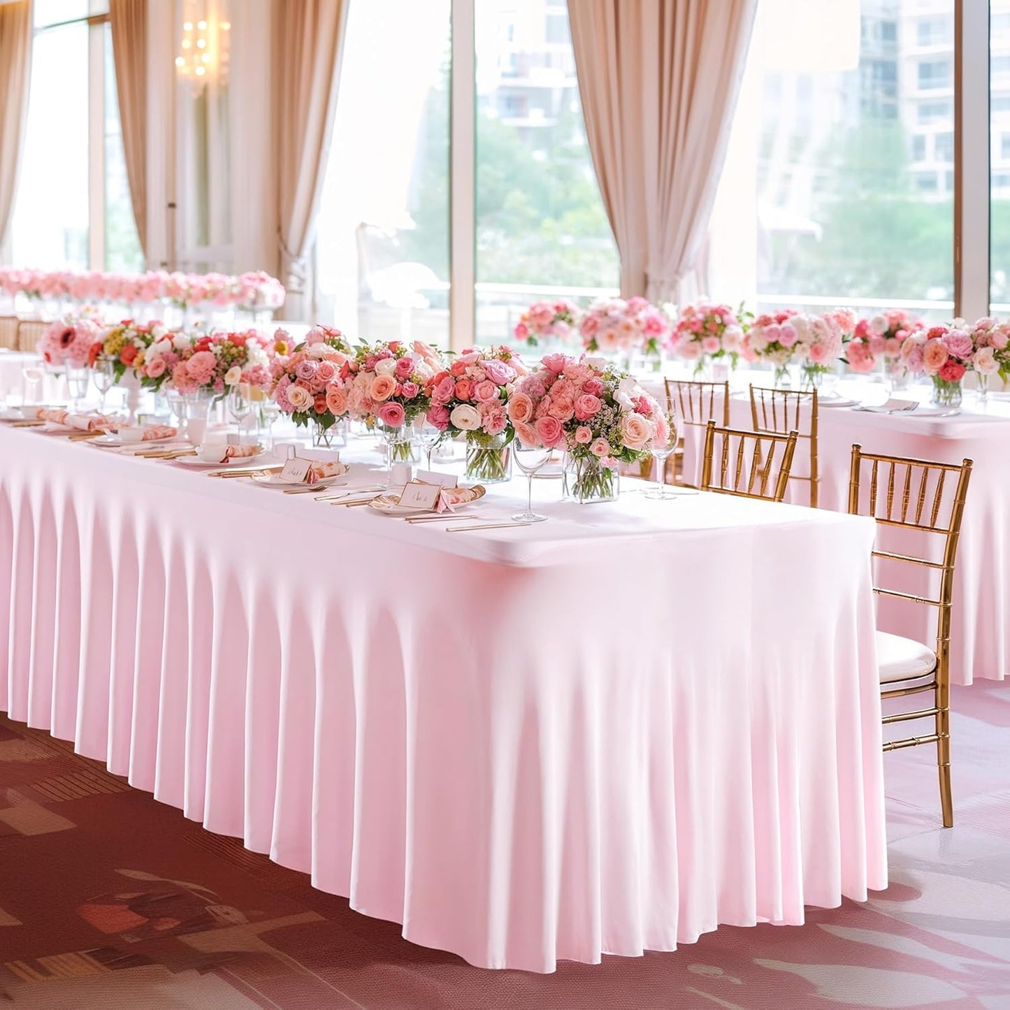 PARTISKY Pink Spandex Tablecloth for 6ft Rectangle Tables, Stretchable Table Cover Skirt for Folding Tables Weddings Parties Banquets Events Trade Shows and Dessert Table