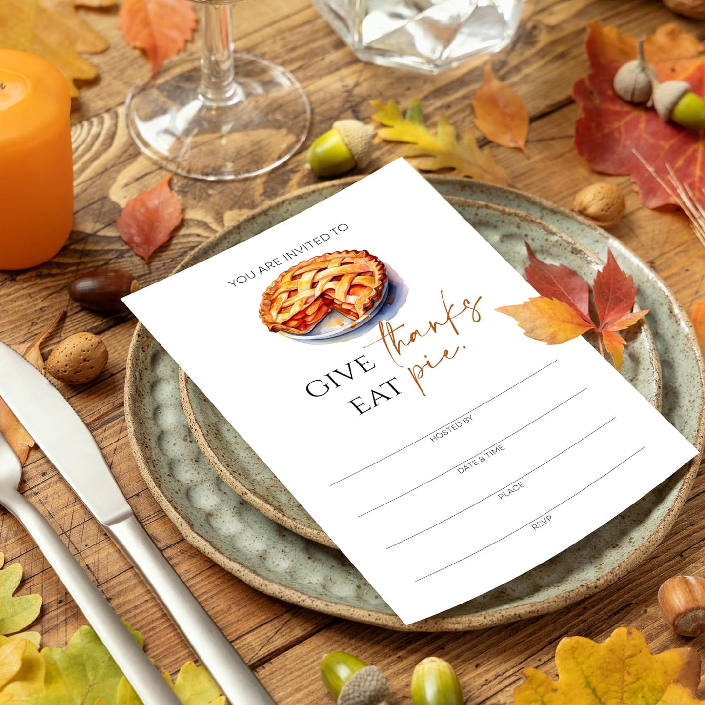 Thanksgiving Invitations - Eat Pie Design Card with Envelopes And RSVP Cards - You're Invited 20Pcs Fill In Friendsgiving Invitations Cards For Family & Friends(4 x 6 Inch) (032)