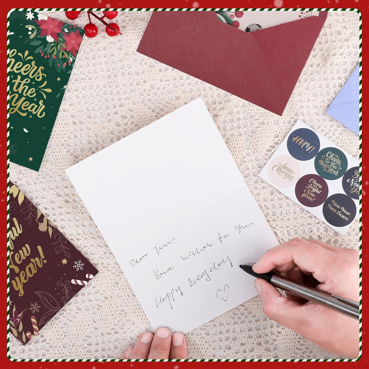 New Year Cards with Envelopes, 36 Pack 4x6in Happy New Year Greeting Cards, Gold Foil Holiday Card with Stickers, 6 Assorted Design