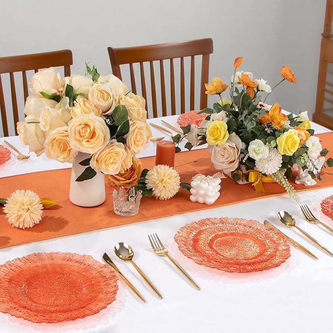 U-QE 60PCS Clear Orange Plates - Reef Orange Plastic Plates Disposable&Reusable - Heavy Duty Plastic Plate Including 30 Dinner Plate 10" & 30 Dessert 7" Perfect for Party