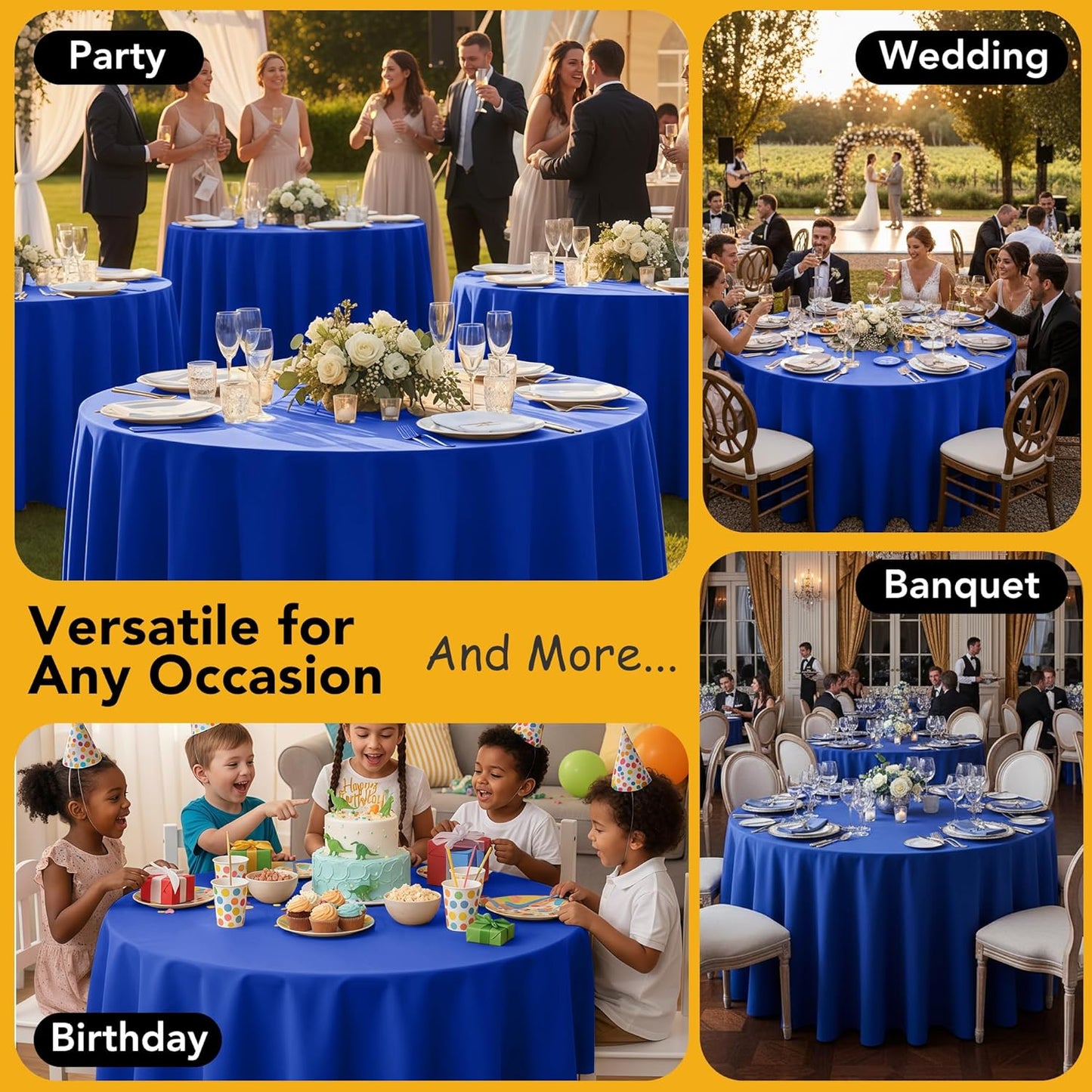 10-Pack Royal Blue Round Tablecloths, 84 Inches, Stain-Resistant Polyester for 3-5 Ft Round Tables - Washable Table Covers for Weddings, Banquets, Birthday Parties, Events