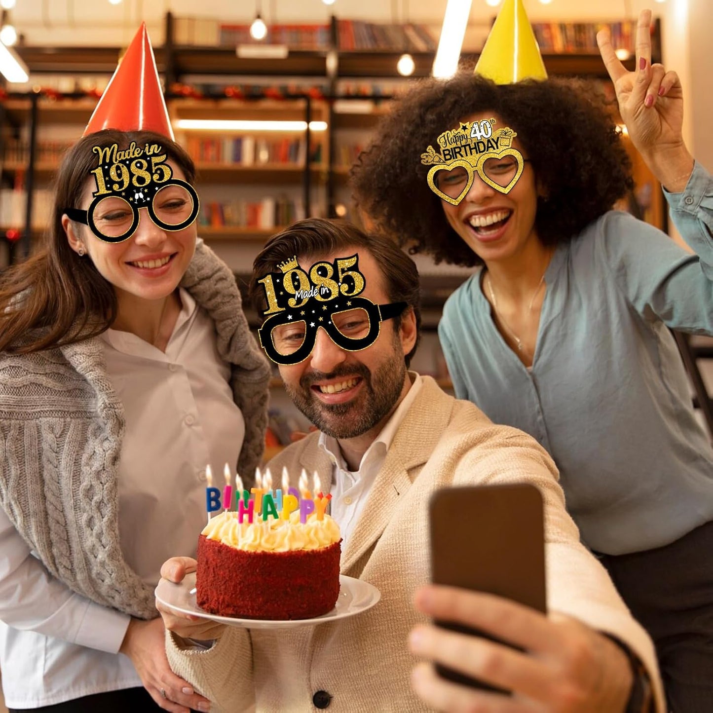 24Pcs 1985 40th Birthday Paper Glasses Decorations for Men Women - Black Gold Happy 40th Birthday Paper Eyeglasses Photo Props, Vintage 1985 Forty Years Old Birthday Party Supplies