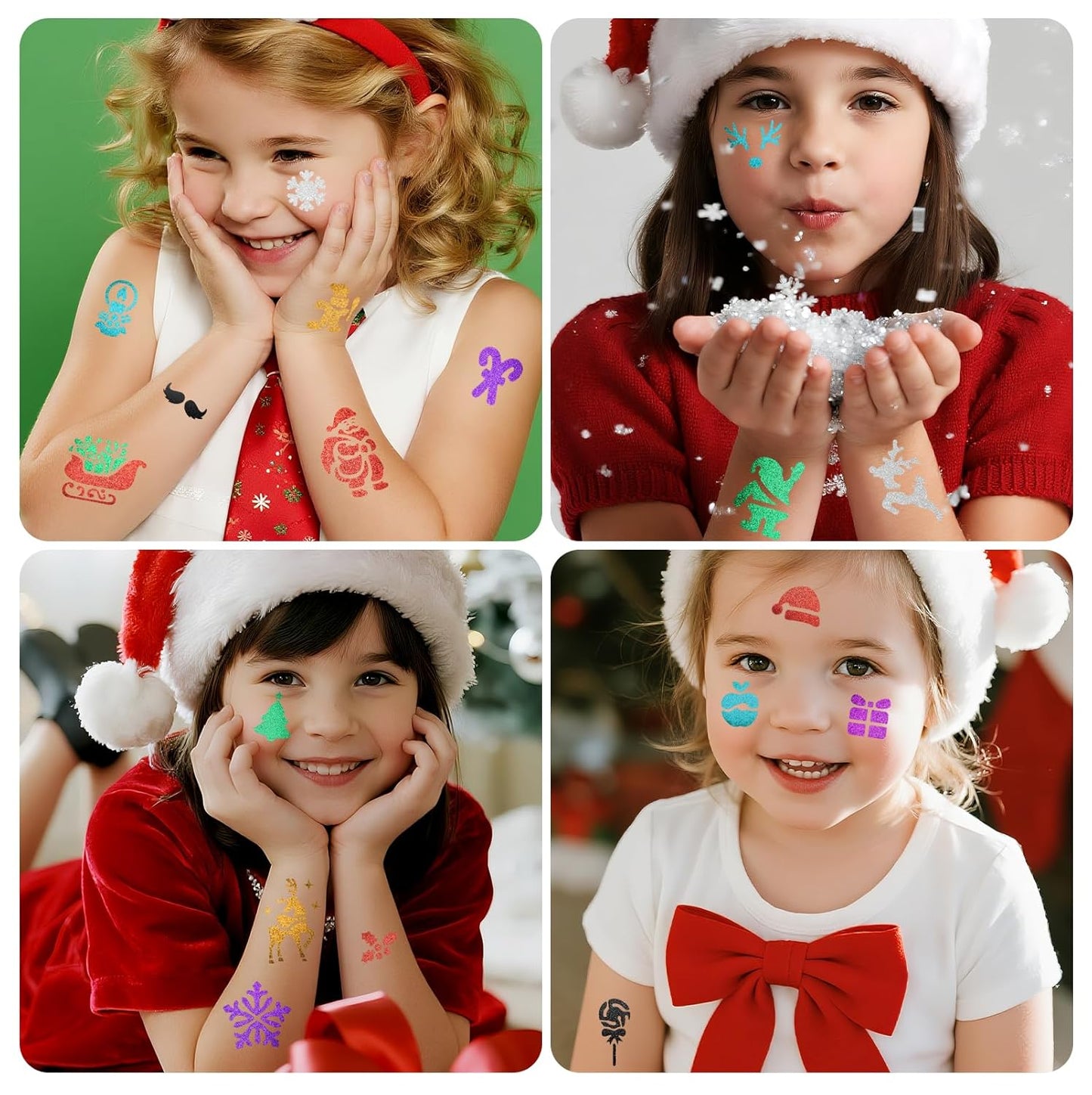 Christmas Temporary Tattoo Markers for Kids and Adults, 8 Metallic Markers and 165+ Temporary Tattoo Stencil Designs for Christmas, Cosmetic Tattoos Pens for Party Favor