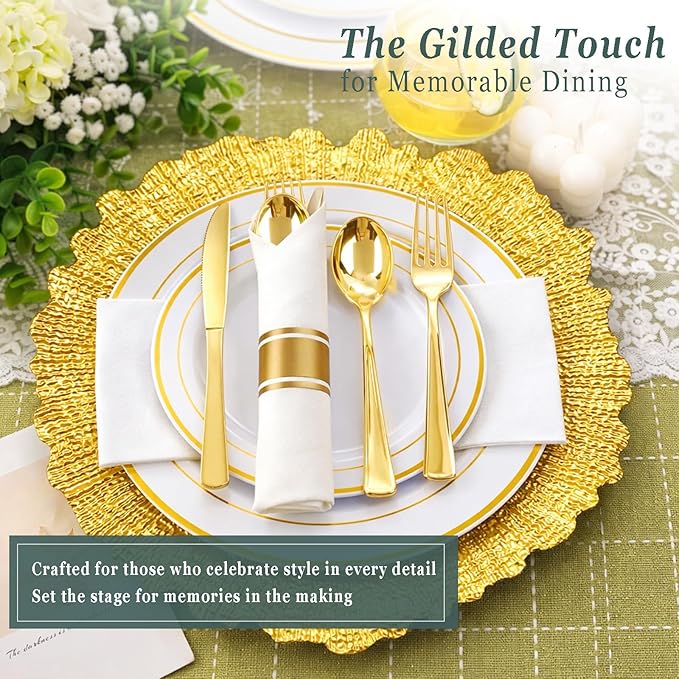 Gold Charger Plates Set of 15/50, Reef Plate Chargers for Dinner Plate, Round Plastic Table Chargers for Thanksgiving, Christmas (50)