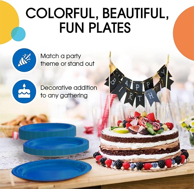 Exquisite Party Solids Dark Blue Paper Plates Disposable Heavy Duty 9 Inch Dark Blue Disposable Plates For Party 100 Pcs Heavy Duty 350 GSM, Birthday Supplies