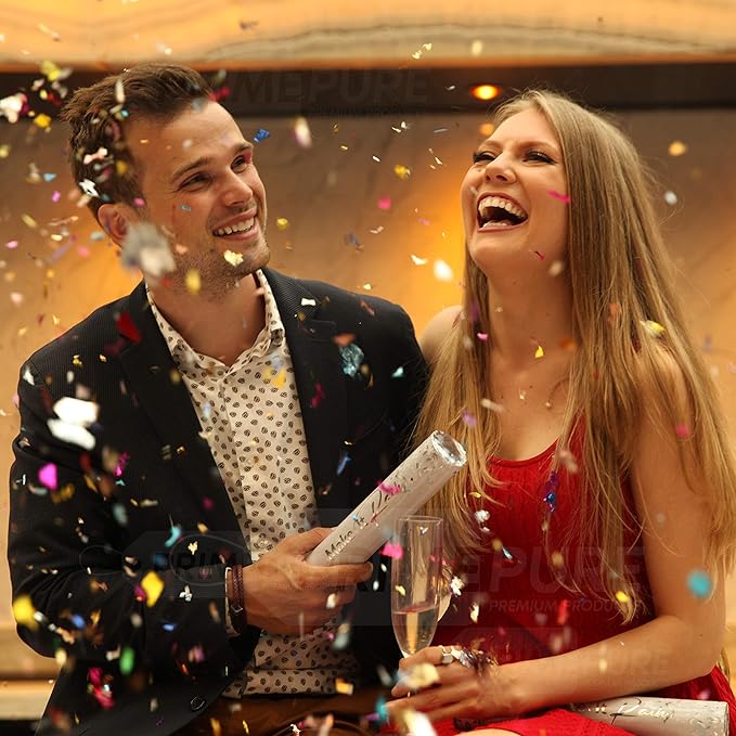 PrimePure Confetti Cannon Party Poppers - Metallic Foil Multicolor Confetti Poppers - 2 Pack - Party Cannon Glitter Bomb Sparkle Pop Gun for Birthday, Celebration, Graduation, Pranks
