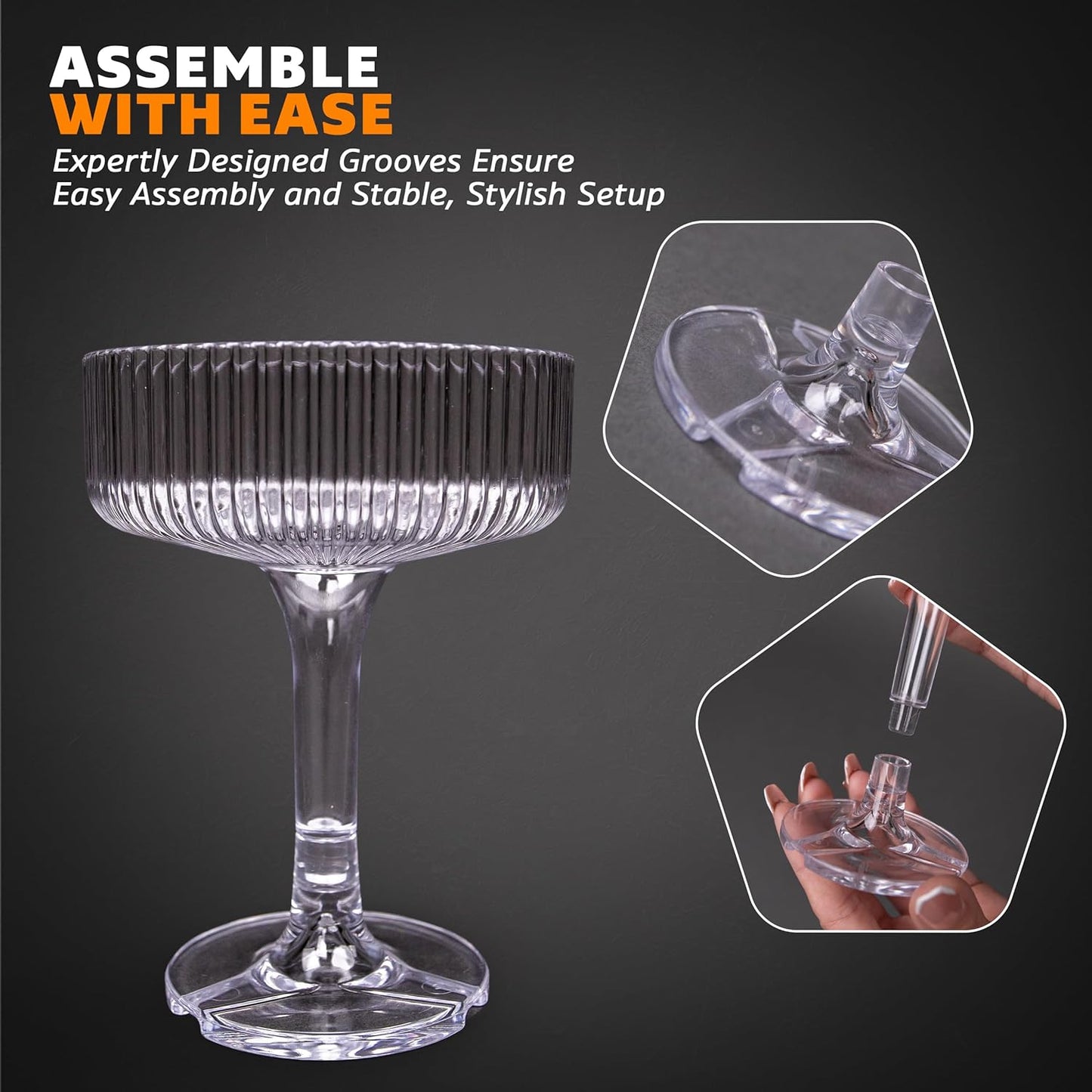 ACRYLIC Champagne Tower - 7oz. Set of 20 Champagne Flutes Plastic - For Weddings & Parties - Plastic Coupe Glasses - Clear