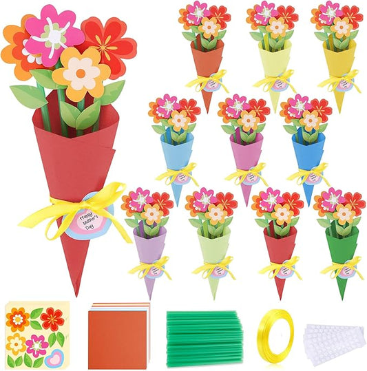 FULAIERGD 32 Set Mother's Day Flower Bouquet Paper Craft Kit-Mother's Day DIY Make Your Own Flower Bouquet for Party Activities Mom Teacher Appreciation Week Valentine Gift