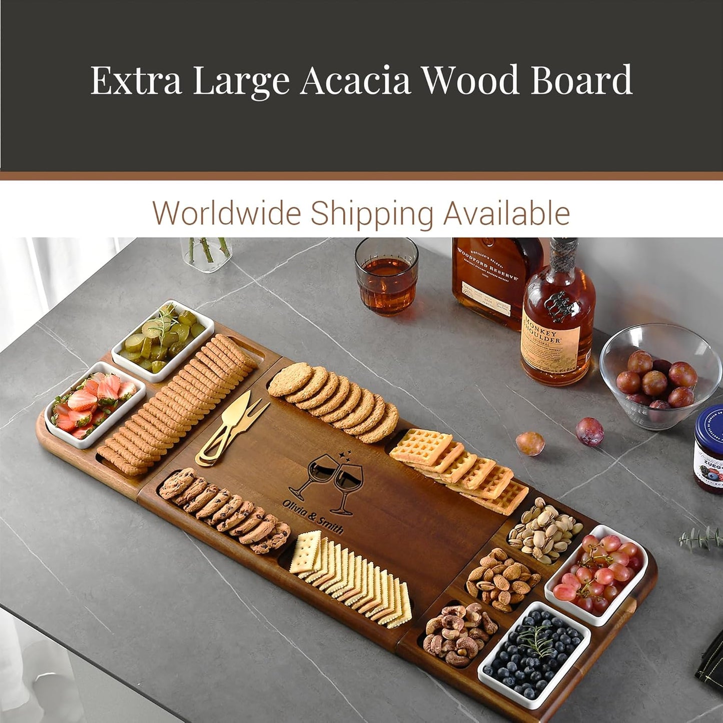 Shanik Premium Charcuterie Board - Extra Large Magnetic Double-Sided Cheese/Meat Serving Tray & Cutting Board - Gift for Weddings, Bridal Showers, Housewarming - Kitchen Essential, Quality 31 ½ inches