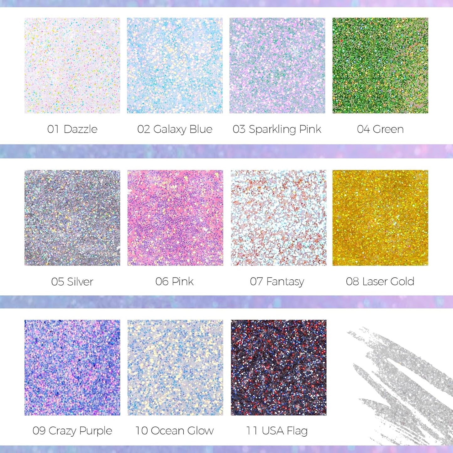 DAGEDA 2Colors Roll-on Body Glitter Gel for Body, Hair, Face, Holographic Glitter Makeup for Rave Accessories, Body Shimmer Hair Glitter Gel for Halloween Makeup(Pink + Ocean Glow)