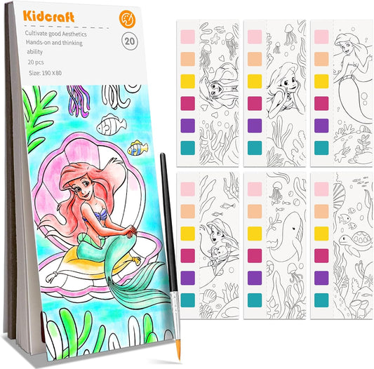 Paint with Water Coloring Books for Kids, Pocket Mess Free Watercolor Painting Kit, Water Color Paint Set Arts and Crafts Gift for Girls Ages 4 5 6 7 8+, Travel Activity Toy - Mermaid
