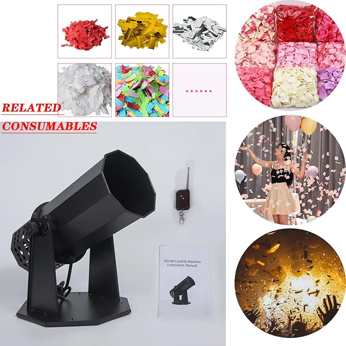 Electric Confetti Launcher Confetti Tubes Confetti Shooter with Wireless Remote for DJ Party Nightclub Wedding Stage Concert Event Show 1500W High-Power Fan, 8-10 Meters Blowing Height