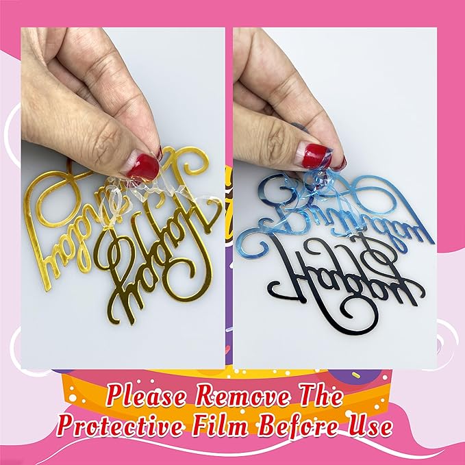 15Piece Gold Happy Birthday Cake Toppers Acrylic Mirror Inserts for Cakes Cupcakes Desserts 15 Styles