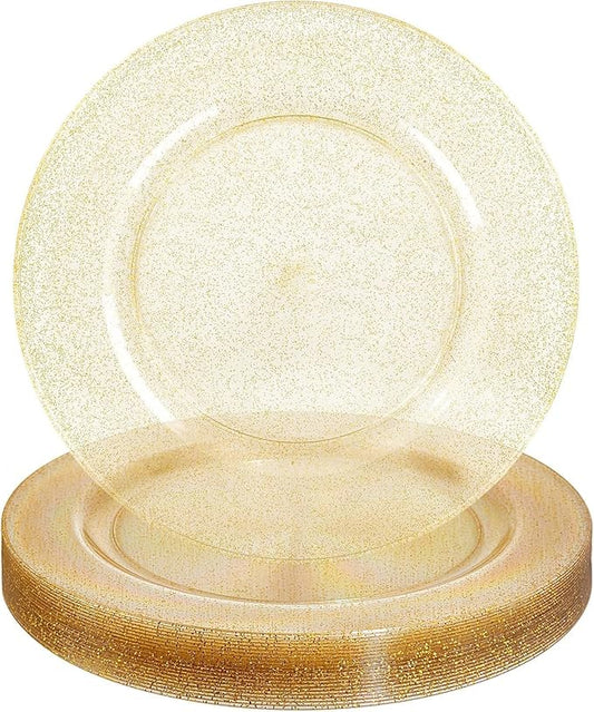 WDF 25PCS Glitter Gold Charger Plates - 12inch Gold Charge for Dinner - Plastic Chargers for Wedding Baby Shower Spring Birthday