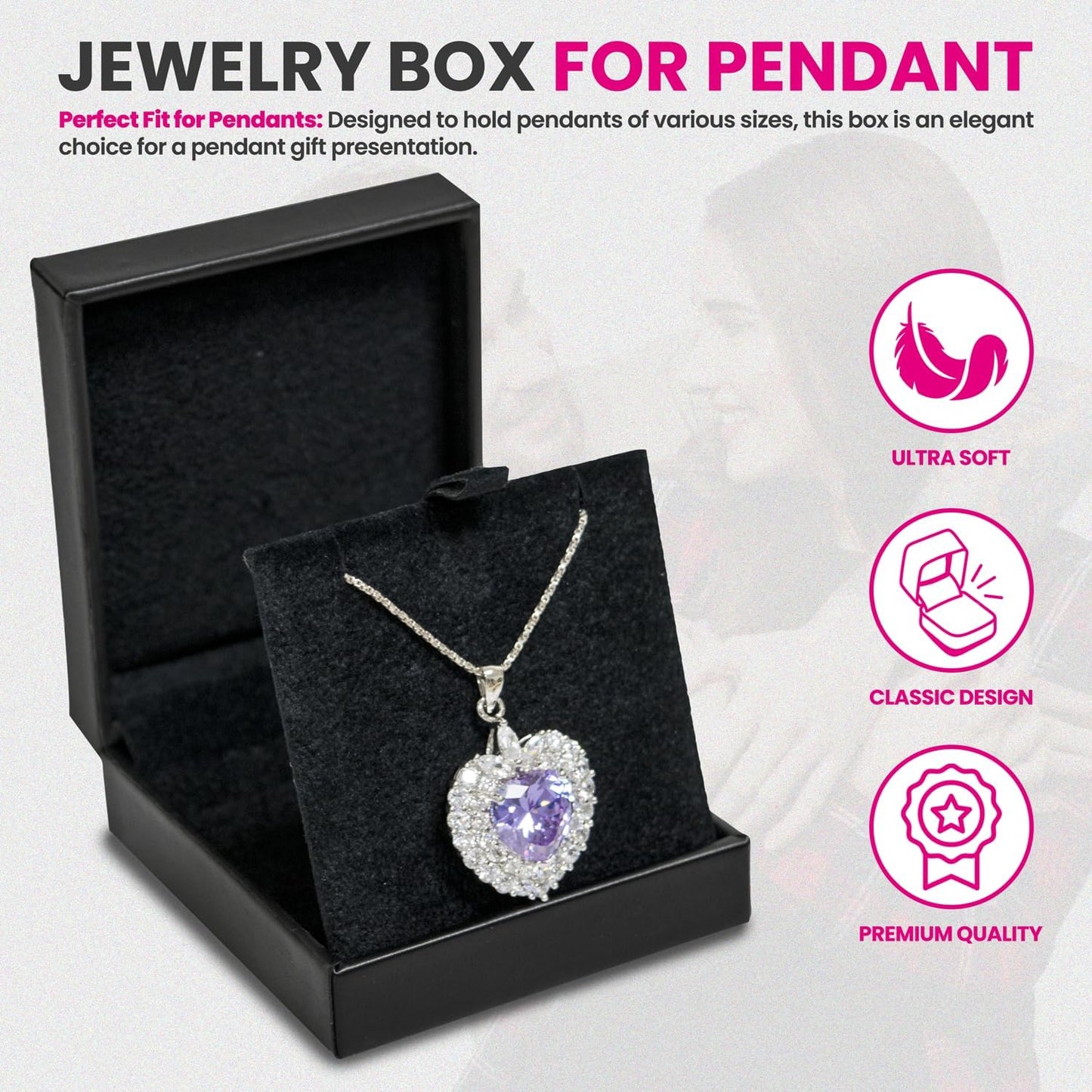 Novel Box Black Jewelry Box for Pendant 3x4.12x1.25 Inches - Pendants Gift Box for Proposal Wedding Engagement - Faux Leatherette Jewelry Display Box - Gift Presentation Boxes for Pendants