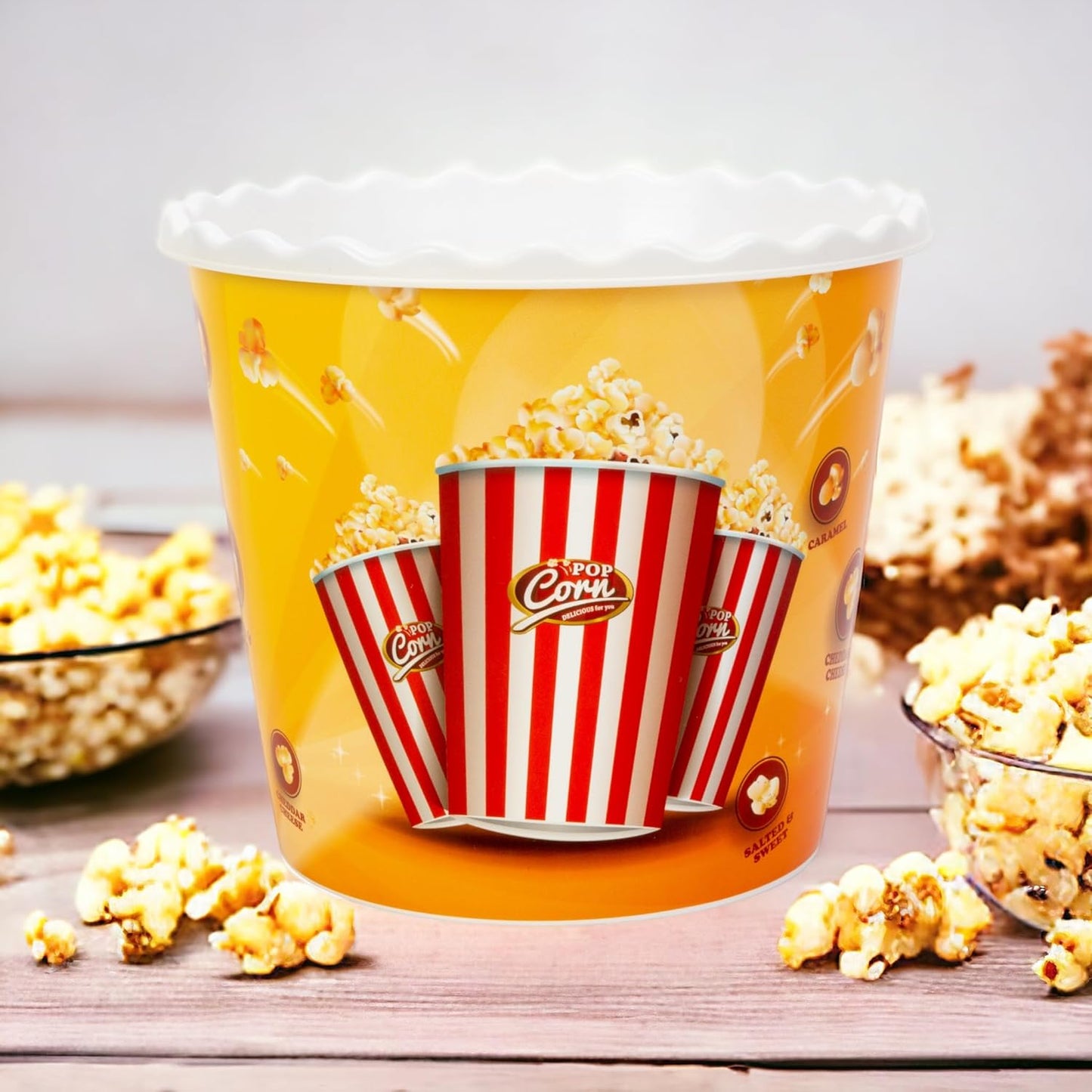 Modern Style Reusable Plastic Popcorn Box/Popcorn Containers/Popcorn Bowls Set for Movie Theater Night - (BPA Free - 4 Pack - 75 oz) (Popcorn Mix E)