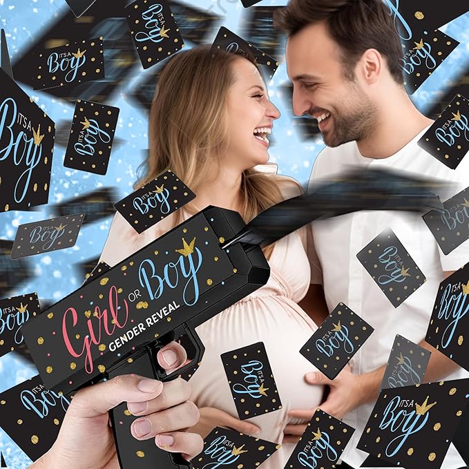 Gender Reveal Confetti Card Gun – “It’s a Boy” or “It’s a Girl” Cards Launcher – Fun Gender Reveal Party Prop, Baby Shower Supplies for Team Pink or Blue – Boy or Girl Announcement Blaster
